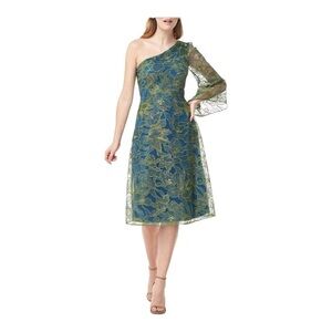 JS Collections Asymmetric Embroidered Evening Dress NWT